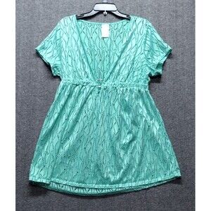Catalina Womens 1X 16W Swimsuit Coverup Green Teal Tunic With Eyelet